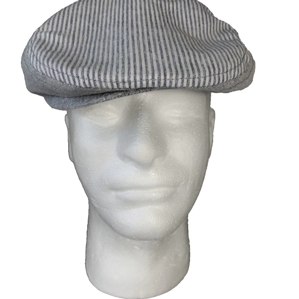 NEW-Size S/M Cremieux Collection Hat Flat Cap Cabbie Newsboy Cotton Linen Navy